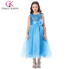 Grace Karin Sleeveless Sequins Voile Blue Baby girls Ball Gown Dresses CL007596-1